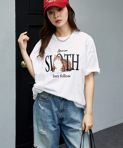 PUBLUX（パブリュクス）の「PUBLUX/パブリュクス ＜機能性素材＞SLOTH 刺繍 キャット Tシャツ　限定展開（Tシャツ/カットソー・レディース・ピンク/ホワイト/ネイビー/ブラック・MEDIUM/SMALL/LARGE）」の16枚目の写真