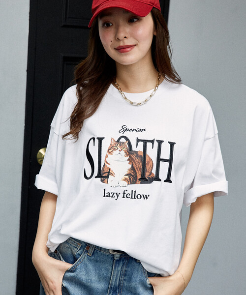PUBLUX（パブリュクス）の「PUBLUX/パブリュクス ＜機能性素材＞SLOTH 刺繍 キャット Tシャツ　限定展開（Tシャツ/カットソー・レディース・ピンク/ホワイト/ネイビー/ブラック・MEDIUM/SMALL/LARGE）」の20枚目の写真