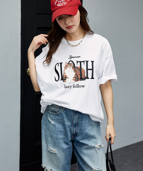 PUBLUX（パブリュクス）の「PUBLUX/パブリュクス ＜機能性素材＞SLOTH 刺繍 キャット Tシャツ　限定展開（Tシャツ/カットソー・レディース・ピンク/ホワイト/ネイビー/ブラック・MEDIUM/SMALL/LARGE）」の21枚目の写真
