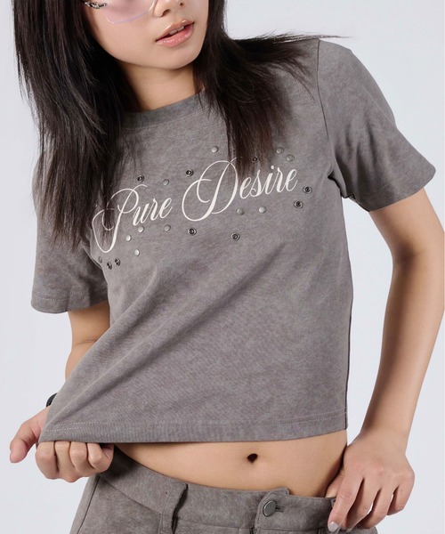 sedacle girl(セダクルガール)の「フロントアイレット加工TEE(Tシャツ/カットソー・レディース・ブラウン/ブラック/チャコールグレー・MEDIUM/SMALL)」の1枚目の写真
