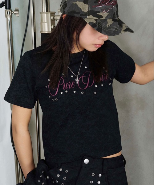sedacle girl(セダクルガール)の「フロントアイレット加工TEE(Tシャツ/カットソー・レディース・ブラウン/ブラック/チャコールグレー・MEDIUM/SMALL)」の2枚目の写真