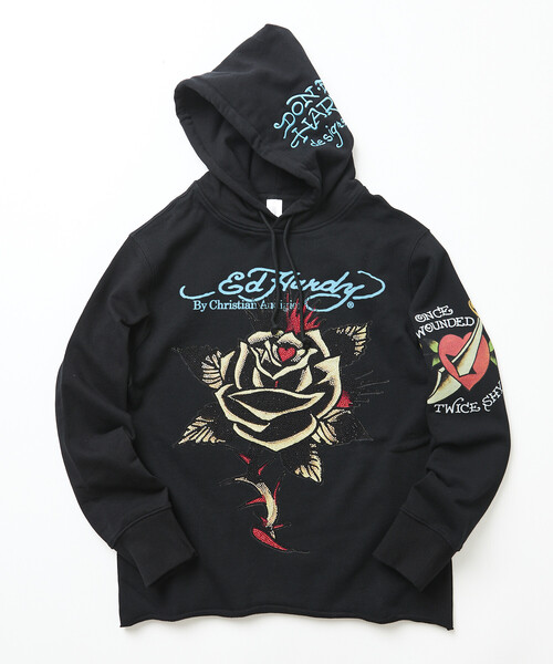 FREAK'S STORE(フリークスストア)の「限定展開 Ed Hardy/エドハーディ ED HARDY ROSE R- STONE HOODIE(パーカー・メンズ・ブラック・MEDIUM/X-LARGE/LARGE)」の1枚目の写真