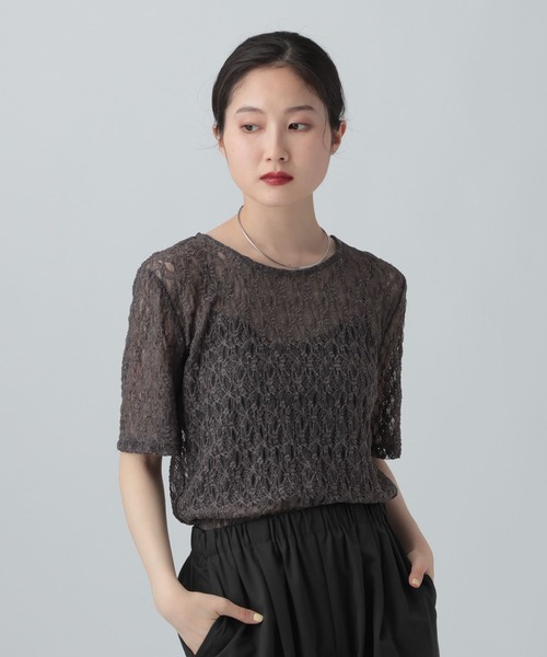 LEPSIM（レプシィム）の「ストレッチレース5分袖T　672392【KKfashion紹介アイテム】（Tシャツ/カットソー・レディース・アイボリー/ブラック/オフホワイト/チャコールグレー・FREE）」の4枚目の写真