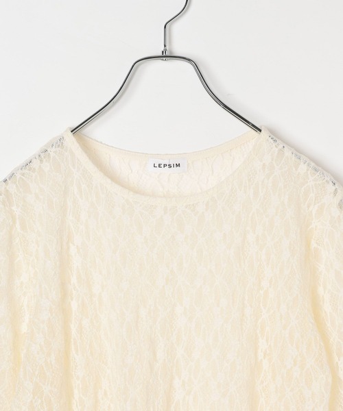 LEPSIM（レプシィム）の「ストレッチレース5分袖T　672392【KKfashion紹介アイテム】（Tシャツ/カットソー・レディース・アイボリー/ブラック/オフホワイト/チャコールグレー・FREE）」の6枚目の写真