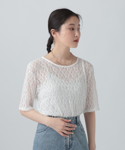 LEPSIM（レプシィム）の「ストレッチレース5分袖T　672392【KKfashion紹介アイテム】（Tシャツ/カットソー・レディース・アイボリー/ブラック/オフホワイト/チャコールグレー・FREE）」の14枚目の写真
