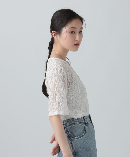 LEPSIM（レプシィム）の「ストレッチレース5分袖T　672392【KKfashion紹介アイテム】（Tシャツ/カットソー・レディース・アイボリー/ブラック/オフホワイト/チャコールグレー・FREE）」の15枚目の写真