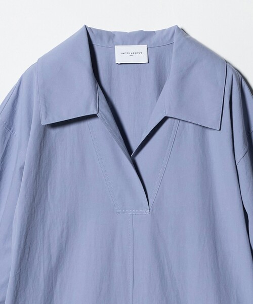 UNITED ARROWS（ユナイテッドアローズ）の「コットン スキッパー シャツ ワンピース ‐ウォッシャブル‐（ワンピース・レディース・ネイビー/オフホワイト/ライラック・36/38）」の5枚目の写真