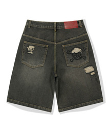 [KOIN SEOUL] DAMAGED SKULL DENIM SHORTS (BLACK)