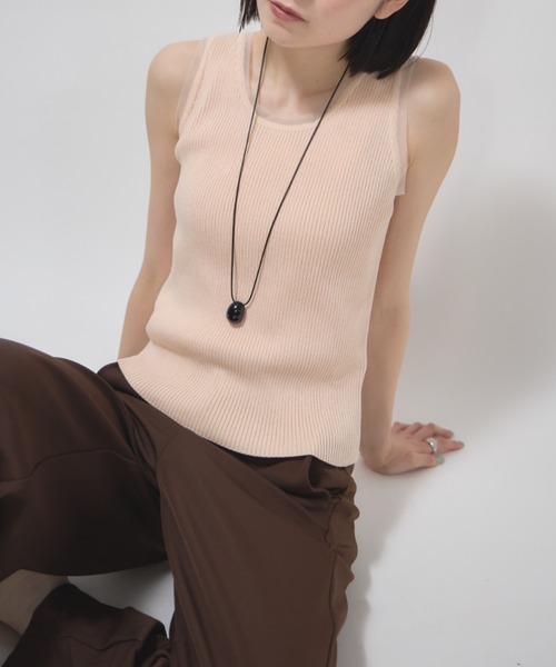 leimn（レイムン）の「チュールドッキングニットタンク（タンクトップ・レディース・オフホワイト/ブラック/ブラウン/ピンク・M）」の4枚目の写真