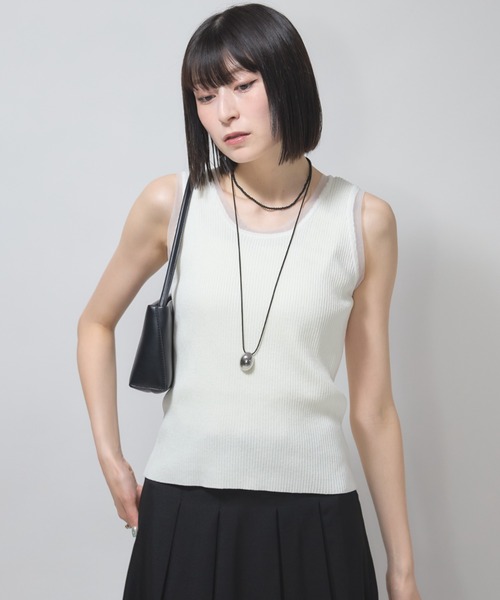 leimn（レイムン）の「チュールドッキングニットタンク（タンクトップ・レディース・オフホワイト/ブラック/ブラウン/ピンク・M）」の5枚目の写真