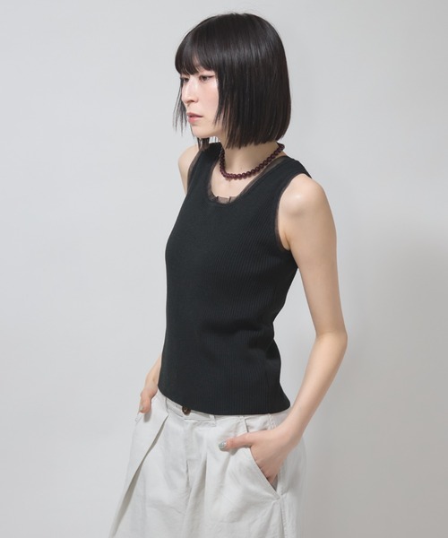 leimn（レイムン）の「チュールドッキングニットタンク（タンクトップ・レディース・オフホワイト/ブラック/ブラウン/ピンク・M）」の12枚目の写真