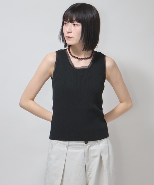 leimn（レイムン）の「チュールドッキングニットタンク（タンクトップ・レディース・オフホワイト/ブラック/ブラウン/ピンク・M）」の11枚目の写真