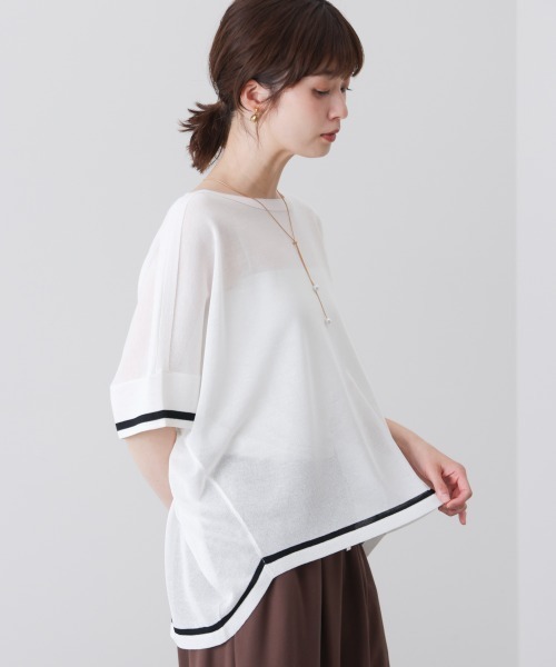 Bou Jeloud(ブージュルード)の「麻ライクニットプルオーバー(Tシャツ/カットソー・レディース・A/グリーン/オフホワイト・FREE)」の1枚目の写真