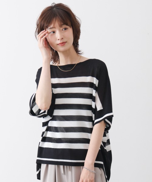 Bou Jeloud(ブージュルード)の「麻ライクニットプルオーバー(Tシャツ/カットソー・レディース・A/グリーン/オフホワイト・FREE)」の3枚目の写真