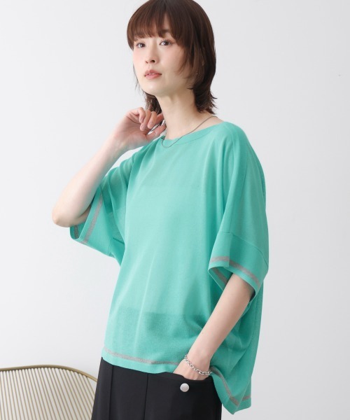 Bou Jeloud(ブージュルード)の「麻ライクニットプルオーバー(Tシャツ/カットソー・レディース・A/グリーン/オフホワイト・FREE)」の2枚目の写真