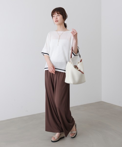 Bou Jeloud(ブージュルード)の「麻ライクニットプルオーバー(Tシャツ/カットソー・レディース・A/グリーン/オフホワイト・FREE)」の4枚目の写真