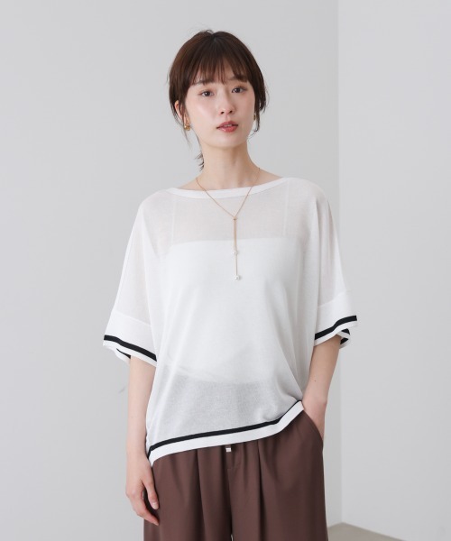 Bou Jeloud(ブージュルード)の「麻ライクニットプルオーバー(Tシャツ/カットソー・レディース・A/グリーン/オフホワイト・FREE)」の5枚目の写真