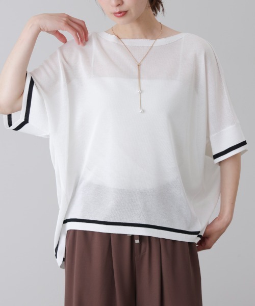 Bou Jeloud(ブージュルード)の「麻ライクニットプルオーバー(Tシャツ/カットソー・レディース・A/グリーン/オフホワイト・FREE)」の6枚目の写真