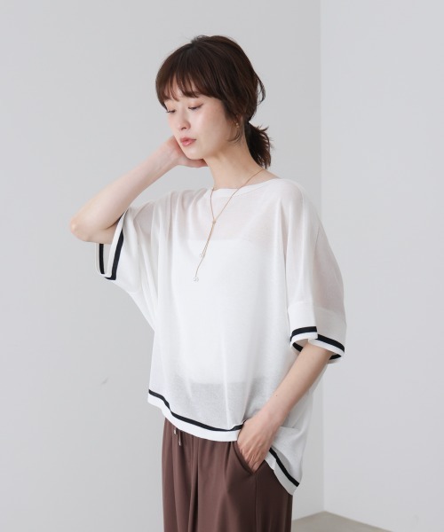 Bou Jeloud(ブージュルード)の「麻ライクニットプルオーバー(Tシャツ/カットソー・レディース・A/グリーン/オフホワイト・FREE)」の10枚目の写真