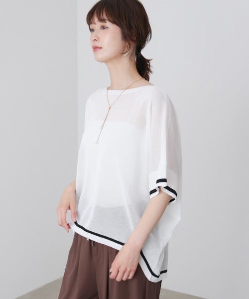 Bou Jeloud(ブージュルード)の「麻ライクニットプルオーバー(Tシャツ/カットソー・レディース・A/グリーン/オフホワイト・FREE)」の15枚目の写真