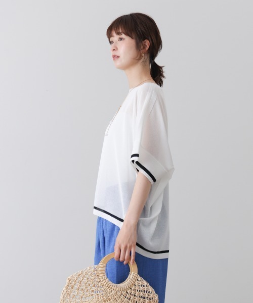 Bou Jeloud(ブージュルード)の「麻ライクニットプルオーバー(Tシャツ/カットソー・レディース・A/グリーン/オフホワイト・FREE)」の18枚目の写真