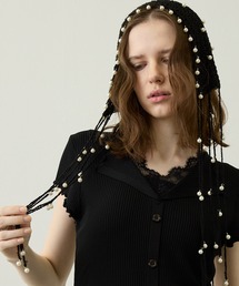 uyu.（ウユ）の「パール付き フリンジニット帽（ニットキャップ/ビーニー）」