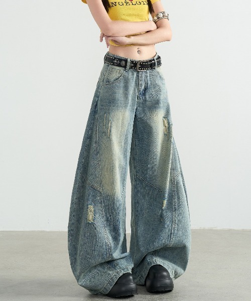 center i(センターアイ)の「サイドカーブ切替ダメージデニムパンツ(デニムパンツ・レディース・ブルー・S/M)」の7枚目の写真