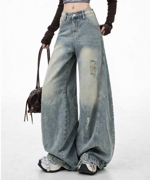 center i(センターアイ)の「サイドカーブ切替ダメージデニムパンツ(デニムパンツ・レディース・ブルー・S/M)」の13枚目の写真