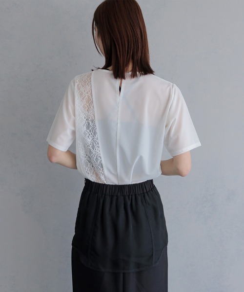 &g'aime（アンジェム）の「【&ｇ'aime 】シアー×レーストップス　Sheer x Lace Tops（Tシャツ/カットソー・レディース・ブラック/ホワイト・FREE）」の10枚目の写真