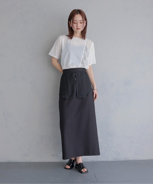 &g'aime（アンジェム）の「【&ｇ'aime 】シアー×レーストップス　Sheer x Lace Tops（Tシャツ/カットソー・レディース・ブラック/ホワイト・FREE）」の11枚目の写真