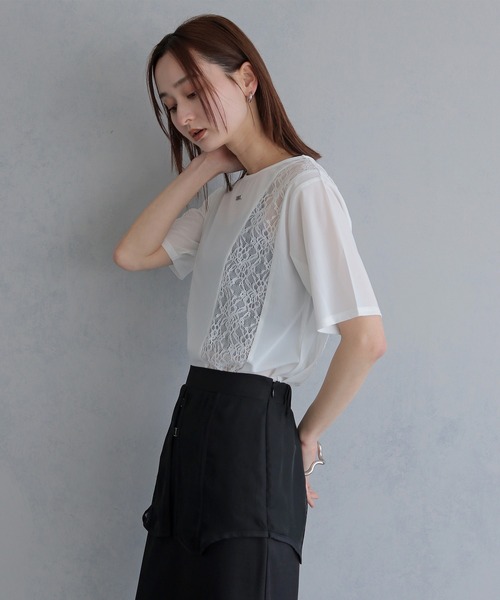 &g'aime（アンジェム）の「【&ｇ'aime 】シアー×レーストップス　Sheer x Lace Tops（Tシャツ/カットソー・レディース・ブラック/ホワイト・FREE）」の8枚目の写真