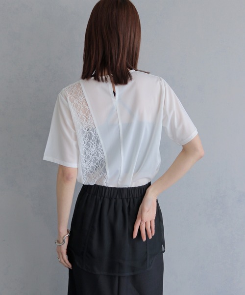 &g'aime（アンジェム）の「【&ｇ'aime 】シアー×レーストップス　Sheer x Lace Tops（Tシャツ/カットソー・レディース・ブラック/ホワイト・FREE）」の9枚目の写真