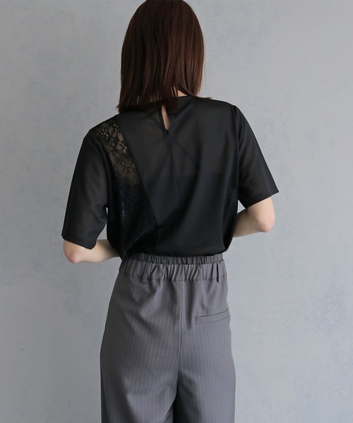 &g'aime（アンジェム）の「【&ｇ'aime 】シアー×レーストップス　Sheer x Lace Tops（Tシャツ/カットソー・レディース・ブラック/ホワイト・FREE）」の21枚目の写真