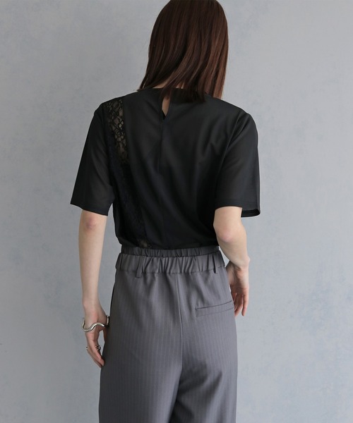 &g'aime（アンジェム）の「【&ｇ'aime 】シアー×レーストップス　Sheer x Lace Tops（Tシャツ/カットソー・レディース・ブラック/ホワイト・FREE）」の20枚目の写真