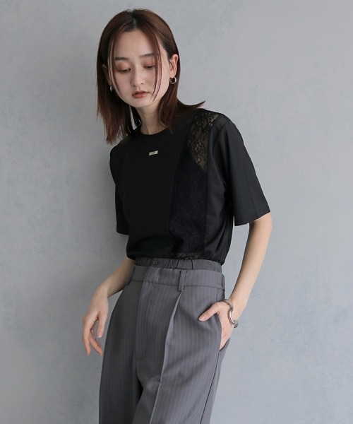 &g'aime（アンジェム）の「【&ｇ'aime 】シアー×レーストップス　Sheer x Lace Tops（Tシャツ/カットソー・レディース・ブラック/ホワイト・FREE）」の18枚目の写真