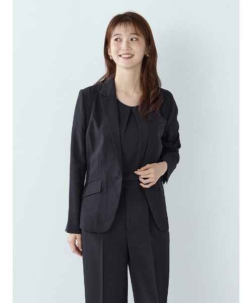 Perfect Suit FActory(パーフェクトスーツファクトリー)の「涼感リネンライク シングルジャケット【ボーテ・セットアップ】 ブラック/D.ブラウン/ネイビー(スーツジャケット・レディース・ブラック/ネイビー/ダークブラウン・M/L/S)」の3枚目の写真