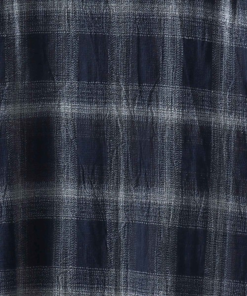SITRY（シトリー）の「Panama Plaid Pattern Open Collar Shirt/パナマ織り ビッグシルエット チェック オープンカラー 半袖シャツ（シャツ/ブラウス・メンズ・アイボリー/ブルー/ネイビー・L/M）」の11枚目の写真