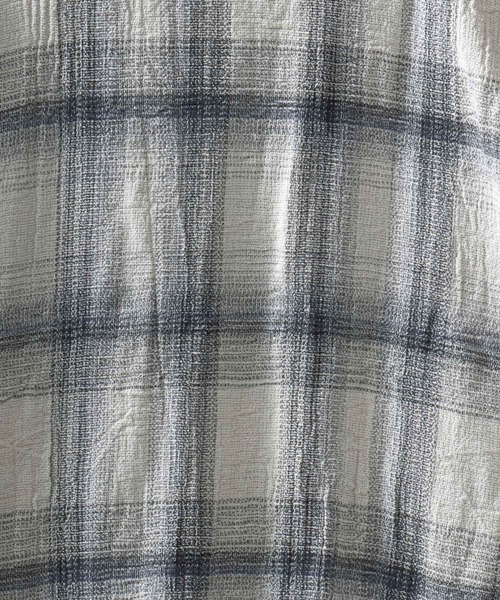 SITRY（シトリー）の「Panama Plaid Pattern Open Collar Shirt/パナマ織り ビッグシルエット チェック オープンカラー 半袖シャツ（シャツ/ブラウス・メンズ・アイボリー/ブルー/ネイビー・L/M）」の10枚目の写真