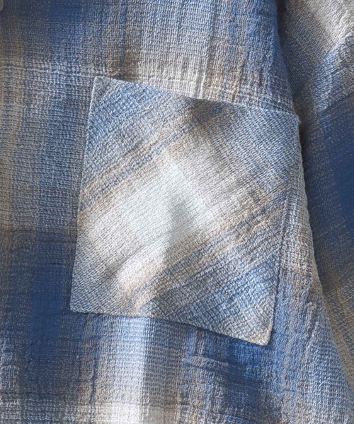 SITRY（シトリー）の「Panama Plaid Pattern Open Collar Shirt/パナマ織り ビッグシルエット チェック オープンカラー 半袖シャツ（シャツ/ブラウス・メンズ・アイボリー/ブルー/ネイビー・L/M）」の6枚目の写真