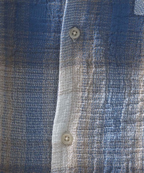 SITRY（シトリー）の「Panama Plaid Pattern Open Collar Shirt/パナマ織り ビッグシルエット チェック オープンカラー 半袖シャツ（シャツ/ブラウス・メンズ・アイボリー/ブルー/ネイビー・L/M）」の7枚目の写真