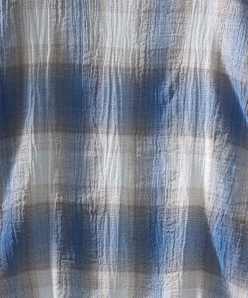 SITRY（シトリー）の「Panama Plaid Pattern Open Collar Shirt/パナマ織り ビッグシルエット チェック オープンカラー 半袖シャツ（シャツ/ブラウス・メンズ・アイボリー/ブルー/ネイビー・L/M）」の12枚目の写真