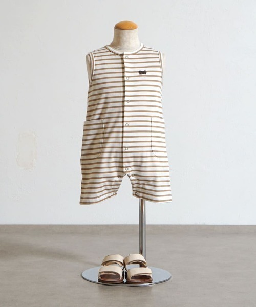 10mois(ディモワ)の「【10mois(ディモワ)】ベアマスクボーダーロンパース 70・80cm(ロンパース・キッズ・モカ/ライトブルー・70cm/80cm)」の2枚目の写真