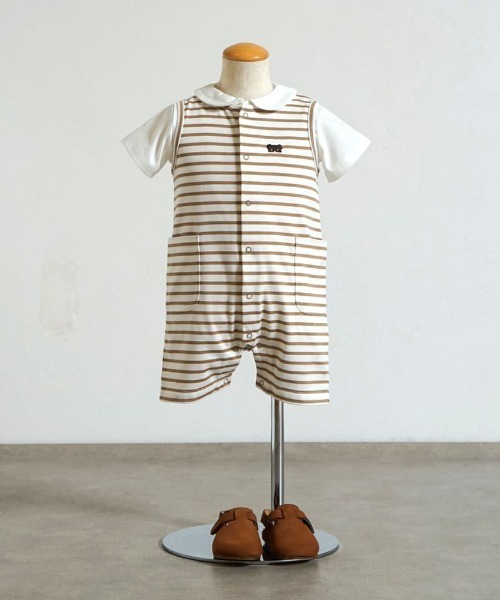 10mois(ディモワ)の「【10mois(ディモワ)】ベアマスクボーダーロンパース 70・80cm(ロンパース・キッズ・モカ/ライトブルー・70cm/80cm)」の13枚目の写真