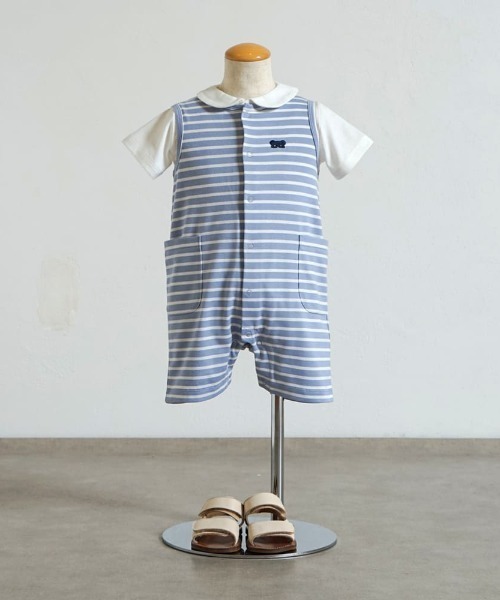 10mois(ディモワ)の「【10mois(ディモワ)】ベアマスクボーダーロンパース 70・80cm(ロンパース・キッズ・モカ/ライトブルー・70cm/80cm)」の7枚目の写真