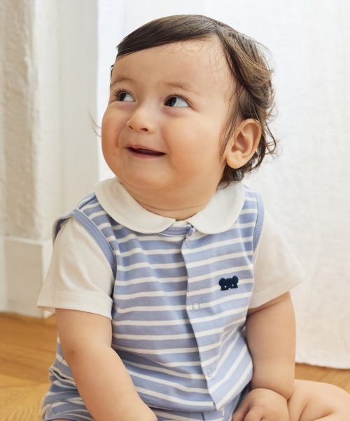 10mois(ディモワ)の「【10mois(ディモワ)】ベアマスクボーダーロンパース 70・80cm(ロンパース・キッズ・モカ/ライトブルー・70cm/80cm)」の4枚目の写真