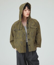 チェック フーディーシャツ