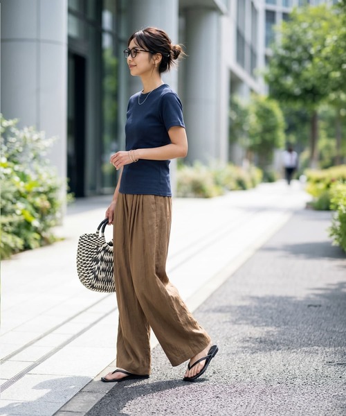 STYLE DELI(スタイルデリ)の「【Made in JAPAN】リブ半袖カットソートップス(Tシャツ/カットソー・レディース・グレイッシュベージュ/ブラック/カーキオリーブ/ホワイト/ネイビー・M)」の7枚目の写真