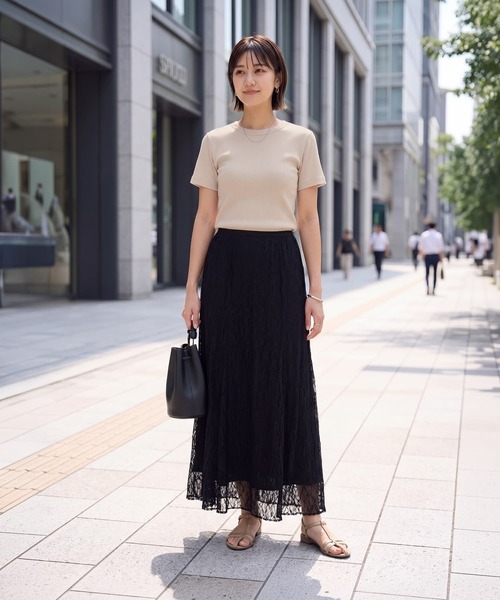 STYLE DELI(スタイルデリ)の「【Made in JAPAN】リブ半袖カットソートップス(Tシャツ/カットソー・レディース・グレイッシュベージュ/ブラック/カーキオリーブ/ホワイト/ネイビー・M)」の15枚目の写真