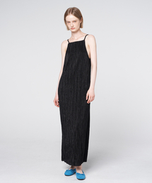 Pleated Slip Long Dress Black