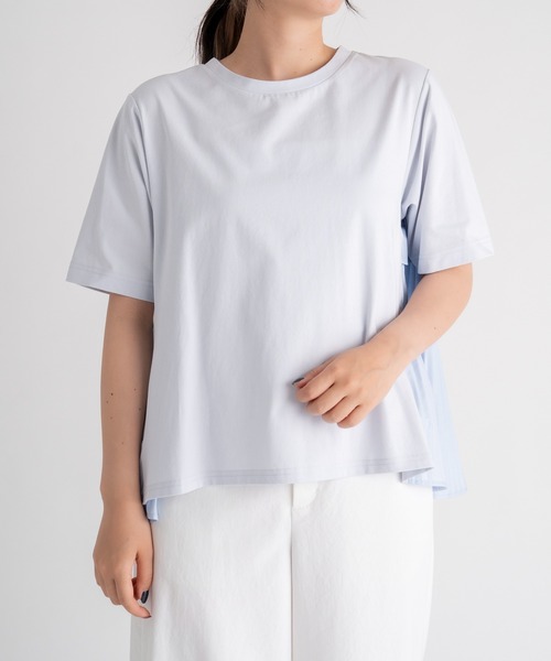 STRAWBERRY-FIELDS（ストロベリーフィールズ）の「ファンクショナル天竺_バックプリーツドッキングTシャツ（Tシャツ/カットソー・レディース・ホワイト/ブラック/ライトブルー・2）」の3枚目の写真